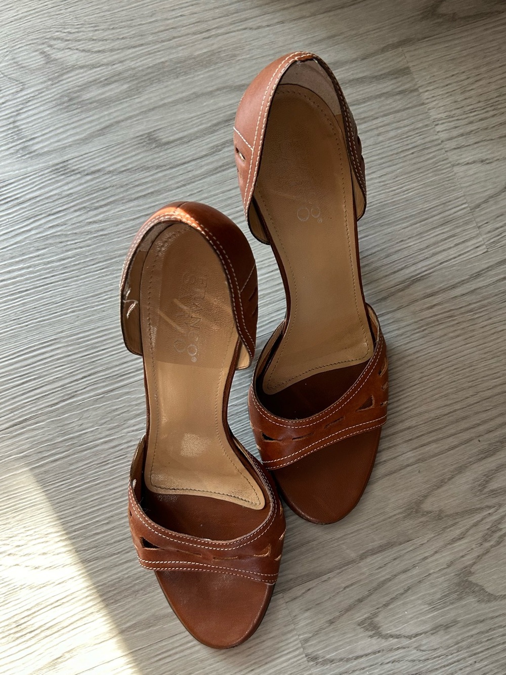 Franco Sarto Tan Leather Open-Toe Heeled Sandals